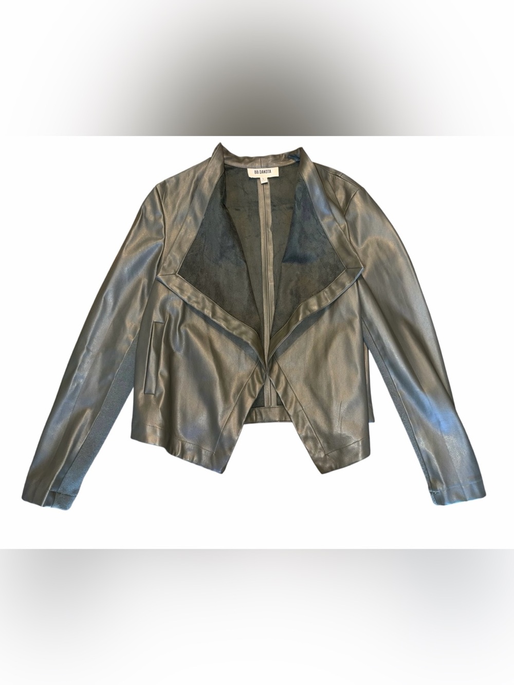 BB Dakota Green Faux Leather Drape Front Fall Jacket Size Large